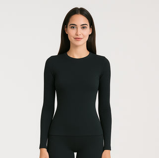 Women's Black Athletic Long Sleeve Nylon Tee