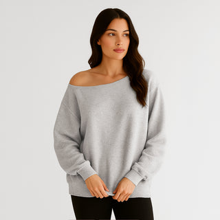 OTL Women's Fleece Off Shoulder Pullover Sweatshirt in Gray — Wholesale Blank Sweatshirt