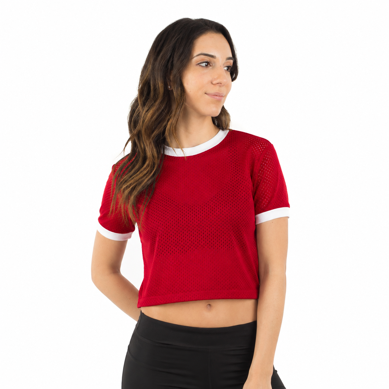 6031 - CLOSEOUT Women's Cropped Mesh Ringer Tee