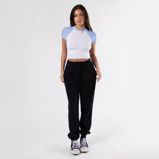 OTL Women's Raglan Baby Tee in White — Wholesale Blank Crop Tops