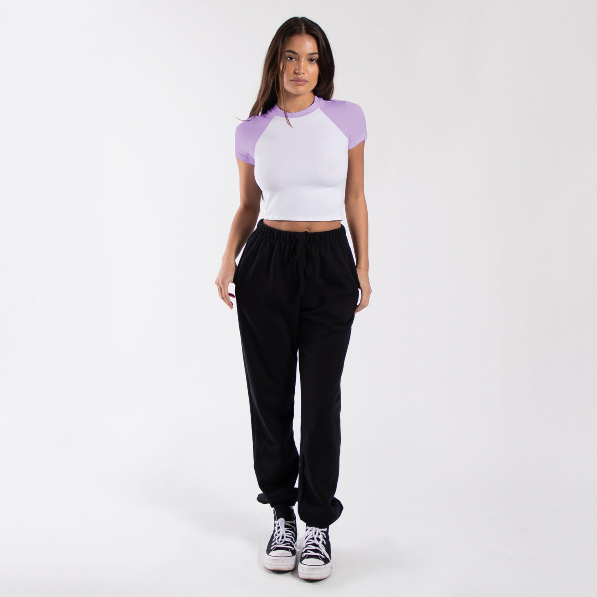 OTL Women's Raglan Baby Tee in White — Wholesale Blank Crop Tops