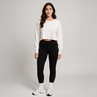 OTL Women's Cropped Long Sleeve Tee in White — Wholesale Blank T-Shirts