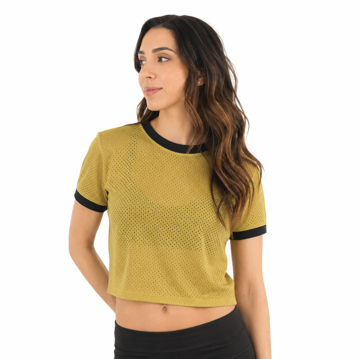 6031 - CLOSEOUT Women's Cropped Mesh Ringer Tee
