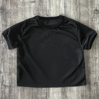 OTL Women's Cropped Mesh Ringer Tee in Black — Wholesale Blank Crop Tops